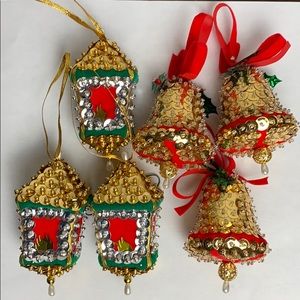 Set of 6 Vtg Handmade Beaded Christmas Ornaments